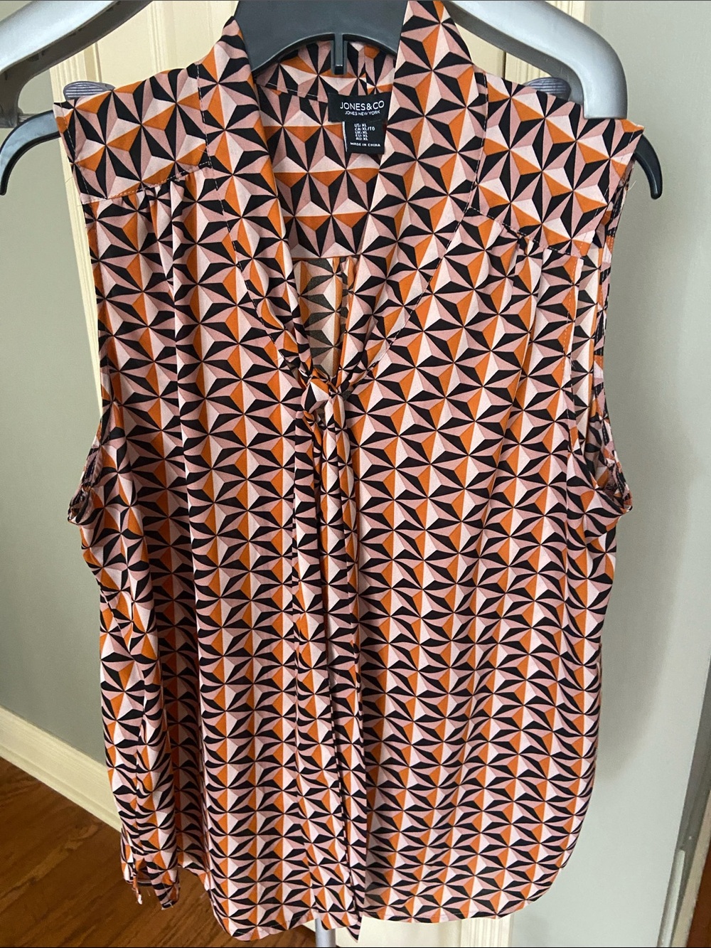 Jones New York Sleeveless Geometric Tie-Neck Top Size XL